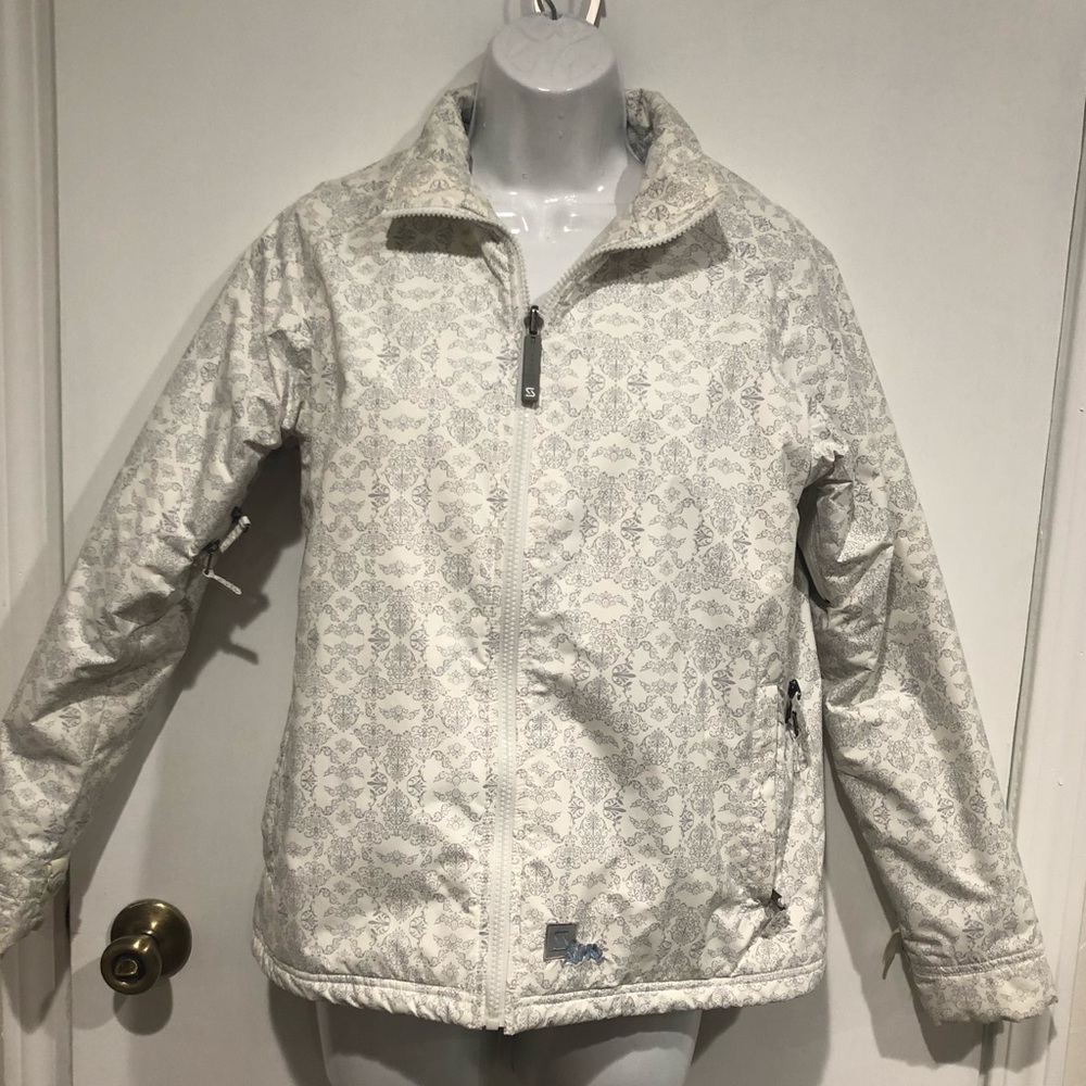 Women's White Patterned Puffer Jacket - image 1